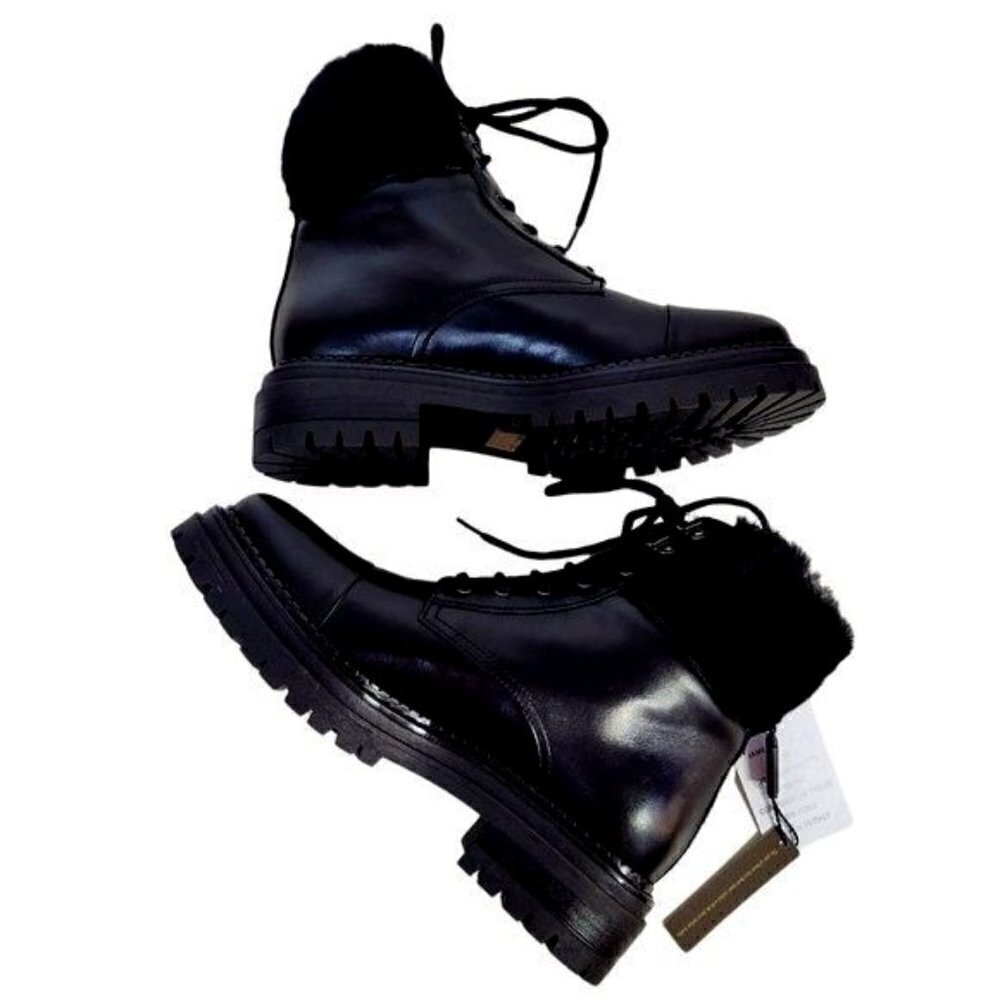 Made In Italy Lace Up Combat Boots Booties Chunky Modern Ankle Black | Size 8